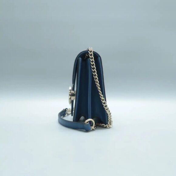 100% Authentic GUCCI Interlocking Blue  Leather Shoulder Bag 868-11324 - Picture 3 of 12